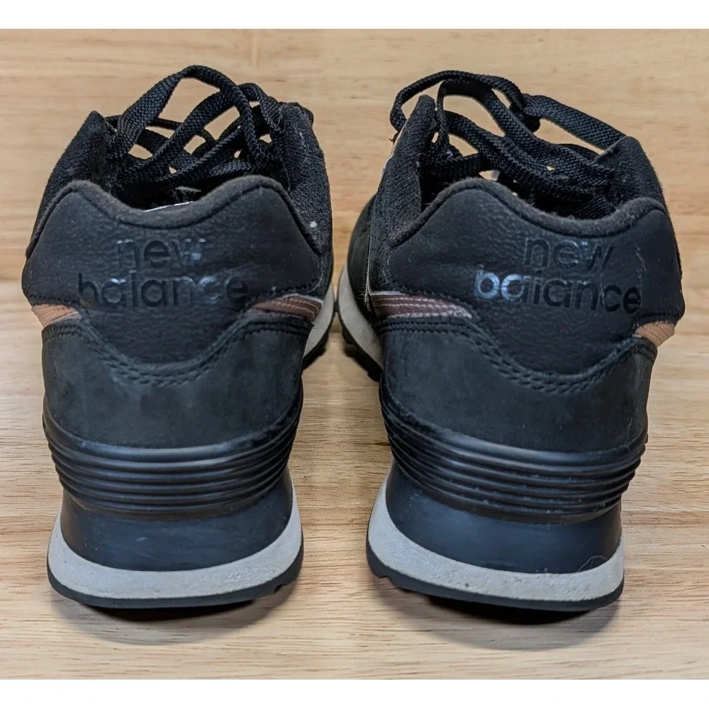 New Balance 574 Womens Black Rose Gold Suede Sneakers WL574NBK Size 6.5